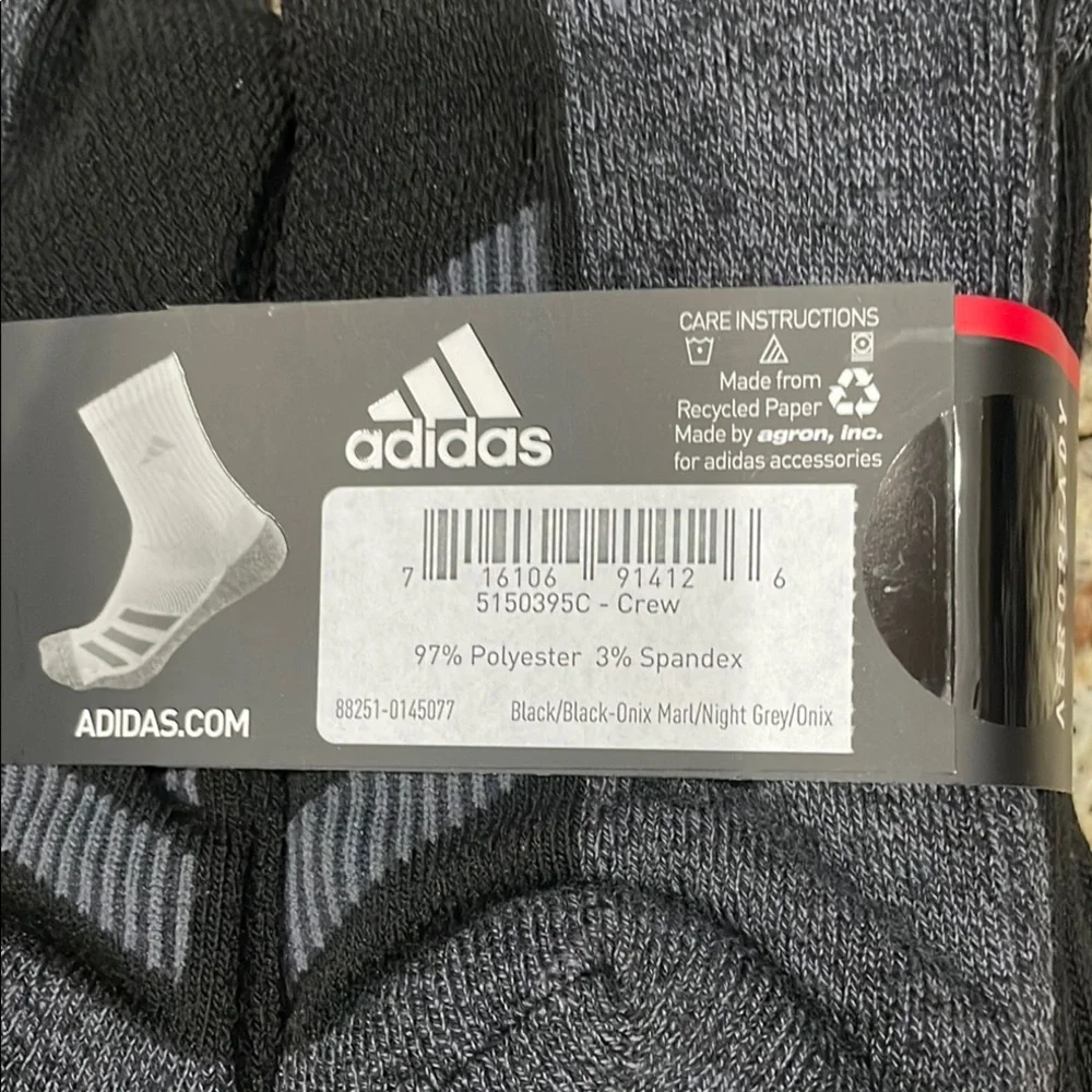 Adidas Youth Cushioned Crew Socks - Black 6 pack
